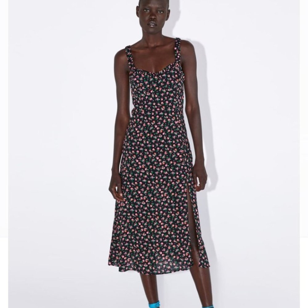 NWT Zara Floral Midi Dress with Slit Sz M